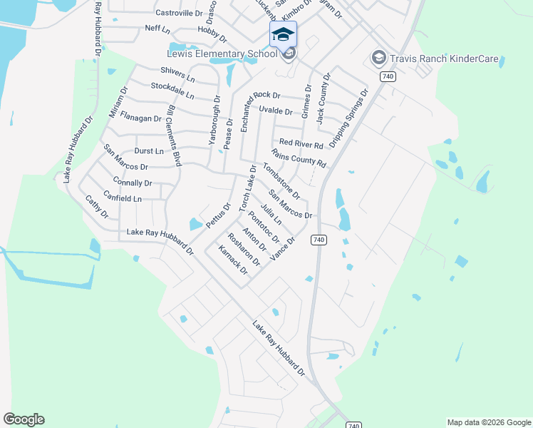map of restaurants, bars, coffee shops, grocery stores, and more near 2325 Julia Lane in Forney
