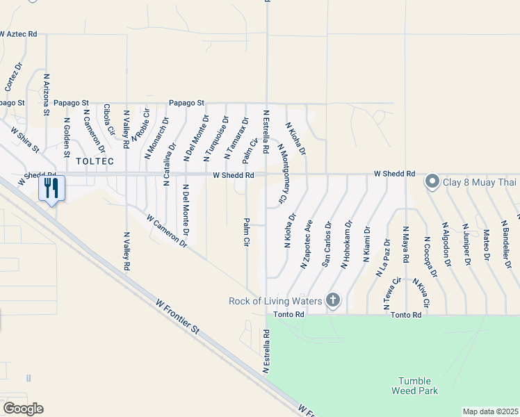 map of restaurants, bars, coffee shops, grocery stores, and more near 3825 Palm Circle in Eloy