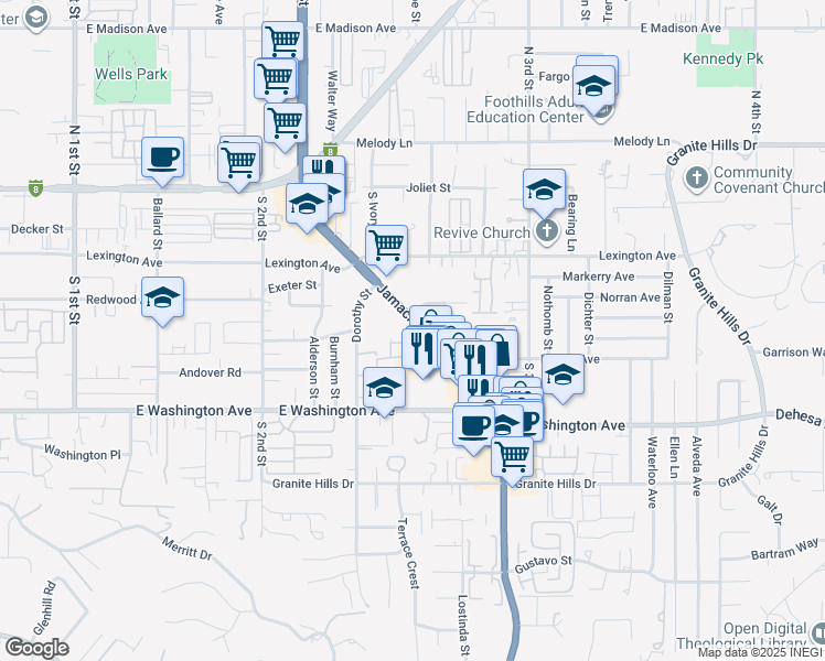 map of restaurants, bars, coffee shops, grocery stores, and more near 518 Jamacha Road in El Cajon