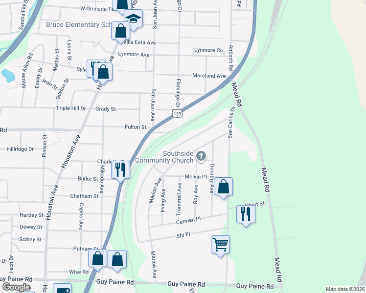 map of restaurants, bars, coffee shops, grocery stores, and more near 4144 Worsham Avenue in Macon