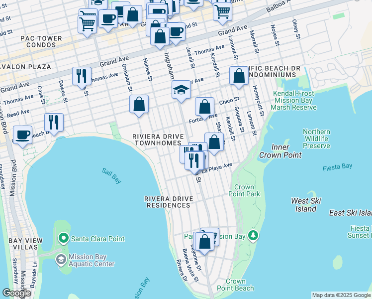 map of restaurants, bars, coffee shops, grocery stores, and more near 3866 Ingraham Street in San Diego