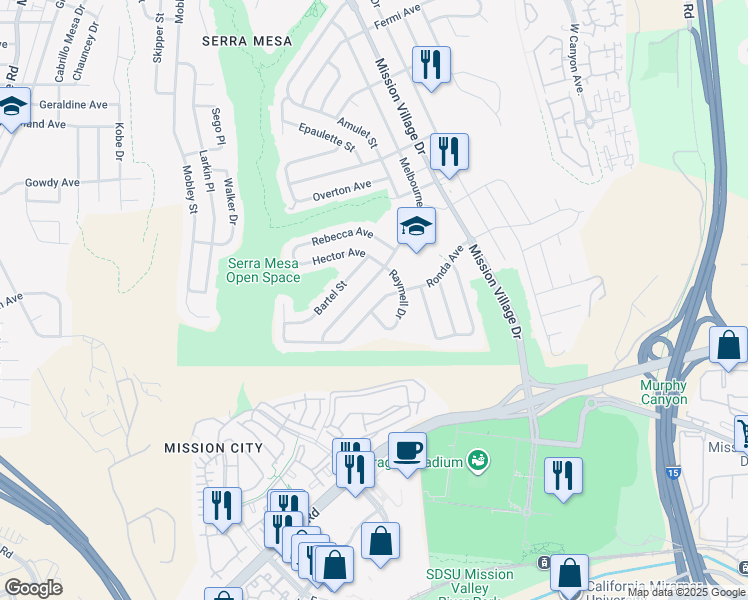map of restaurants, bars, coffee shops, grocery stores, and more near 9194 Ronda Avenue in San Diego