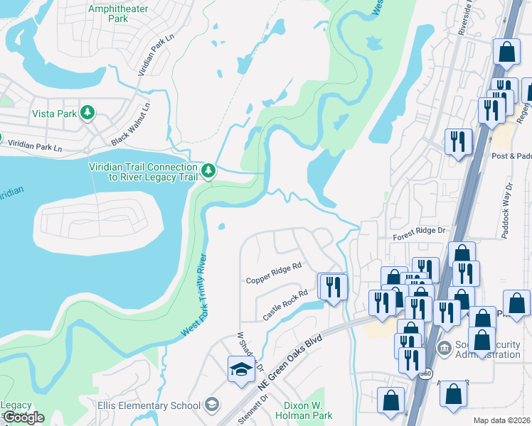 map of restaurants, bars, coffee shops, grocery stores, and more near 3109 West Shadow Drive in Arlington