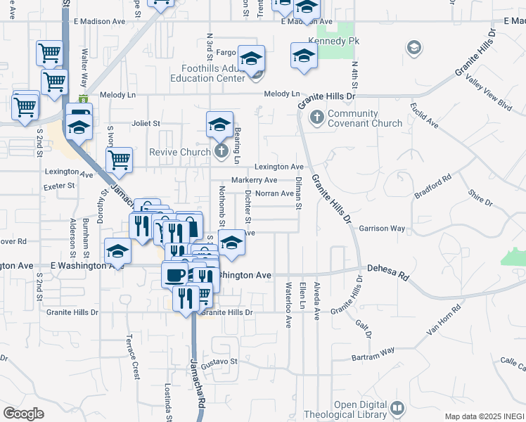 map of restaurants, bars, coffee shops, grocery stores, and more near 1589 Richandave Avenue in El Cajon