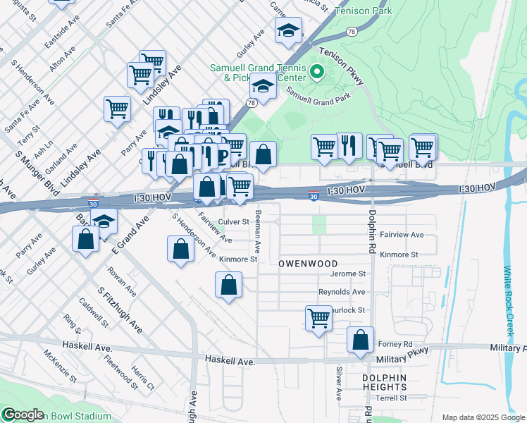 map of restaurants, bars, coffee shops, grocery stores, and more near in Dallas