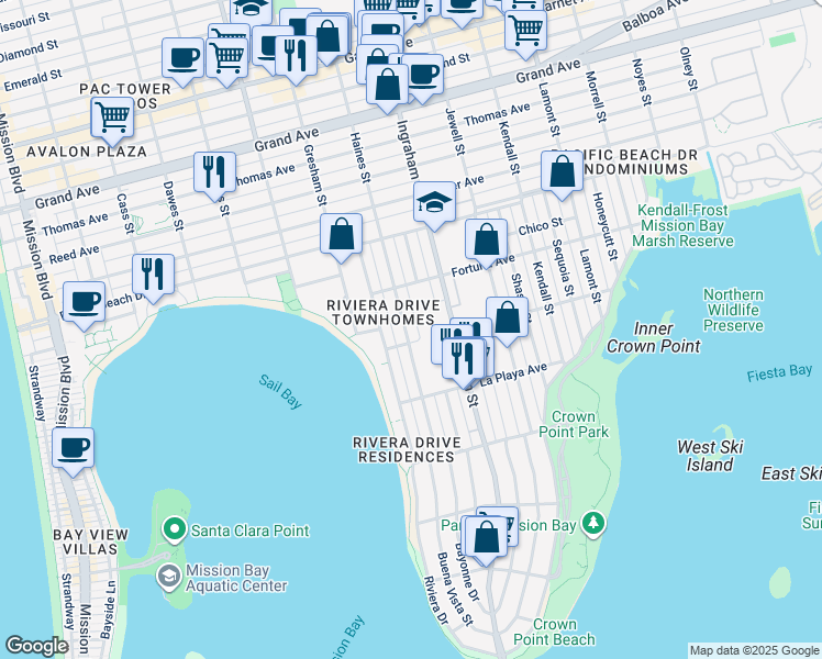 map of restaurants, bars, coffee shops, grocery stores, and more near 3892 Roosevelt Avenue in San Diego