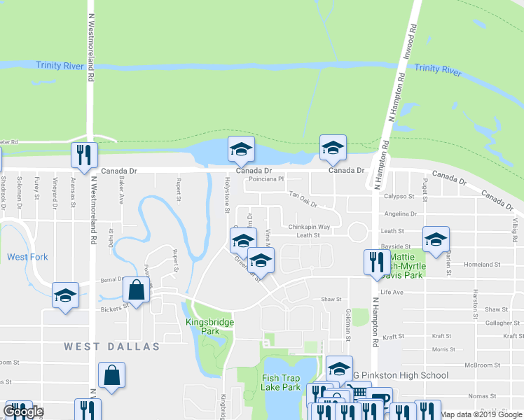 map of restaurants, bars, coffee shops, grocery stores, and more near 4062 China Elm Drive in Dallas