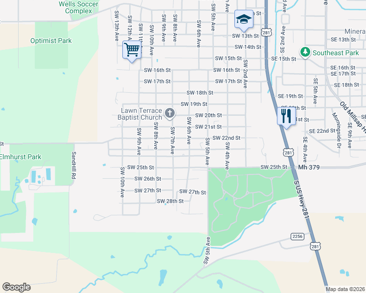map of restaurants, bars, coffee shops, grocery stores, and more near 610 Southwest 24th Street in Mineral Wells