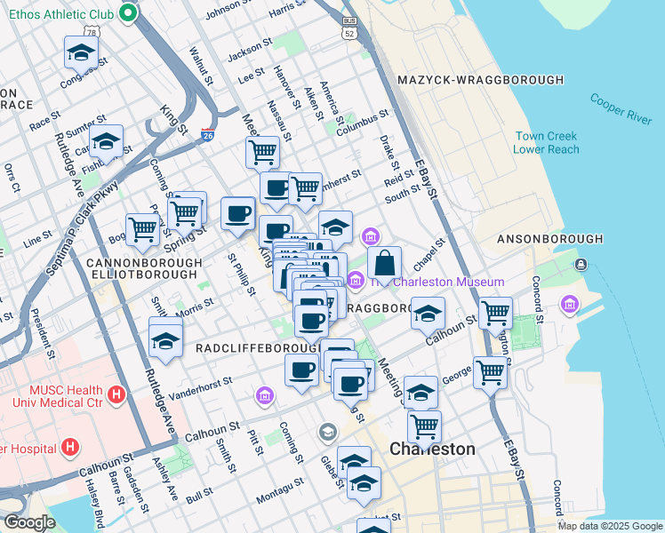 map of restaurants, bars, coffee shops, grocery stores, and more near 373 Meeting Street in Charleston