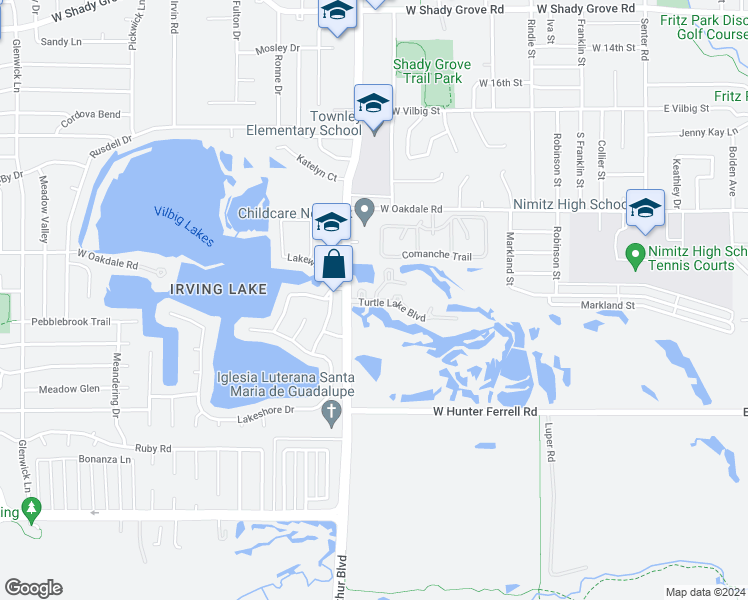 map of restaurants, bars, coffee shops, grocery stores, and more near 2800 South Macarthur Boulevard in Irving
