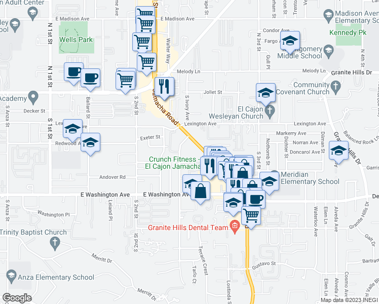 map of restaurants, bars, coffee shops, grocery stores, and more near 430 Jamacha Road in El Cajon