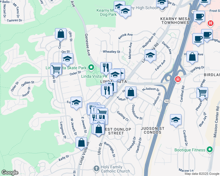 map of restaurants, bars, coffee shops, grocery stores, and more near 7056 Fulton Street in San Diego