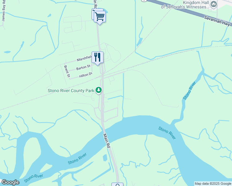 map of restaurants, bars, coffee shops, grocery stores, and more near 3572 Bayou Road in Johns Island