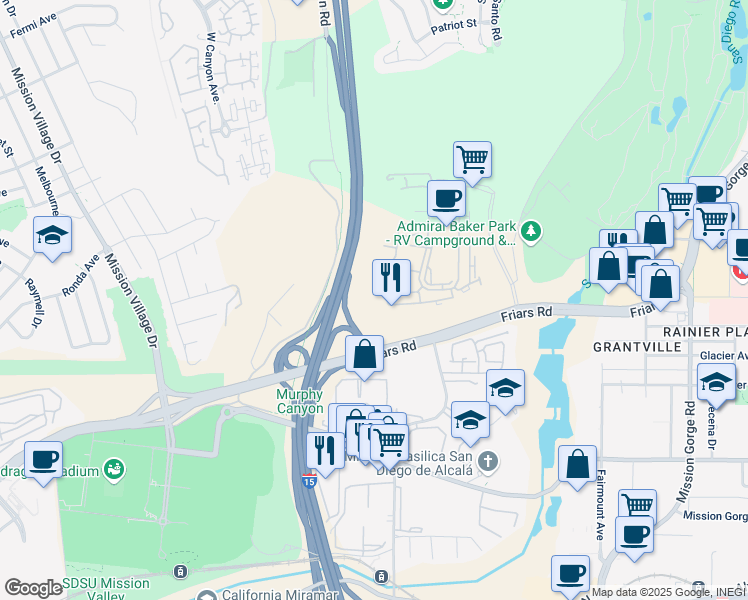 map of restaurants, bars, coffee shops, grocery stores, and more near 6425 Reflection Drive in San Diego