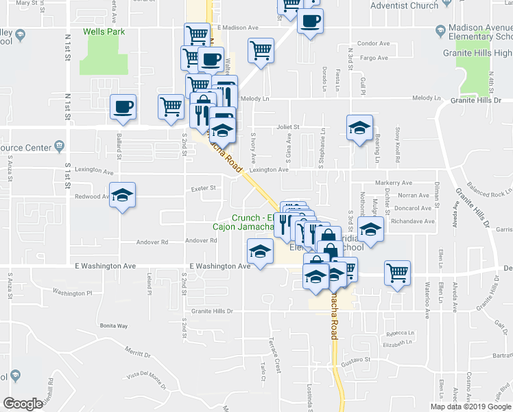 map of restaurants, bars, coffee shops, grocery stores, and more near 437 Jamacha Road in El Cajon