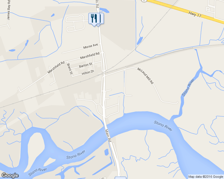 map of restaurants, bars, coffee shops, grocery stores, and more near 3573 Bayou Road in Johns Island