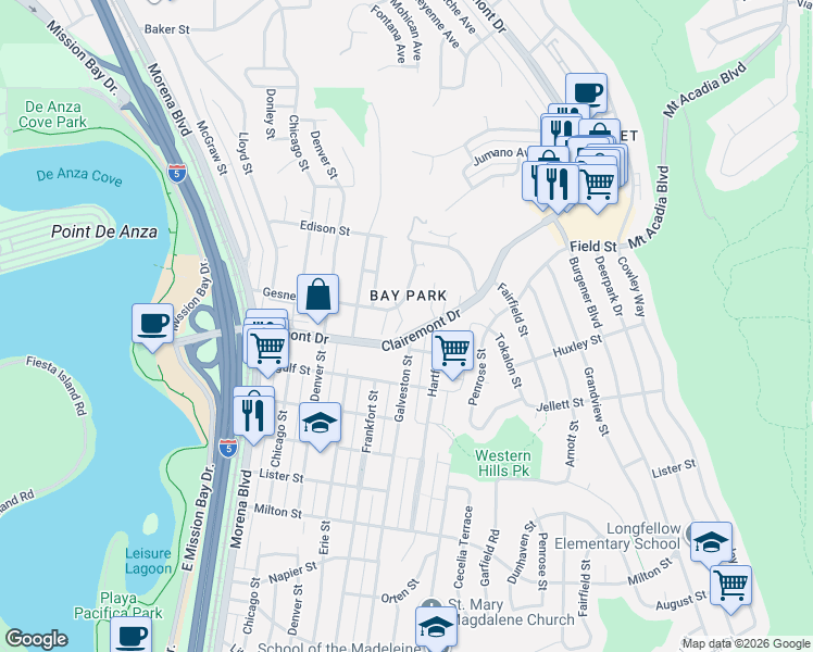 map of restaurants, bars, coffee shops, grocery stores, and more near in San Diego