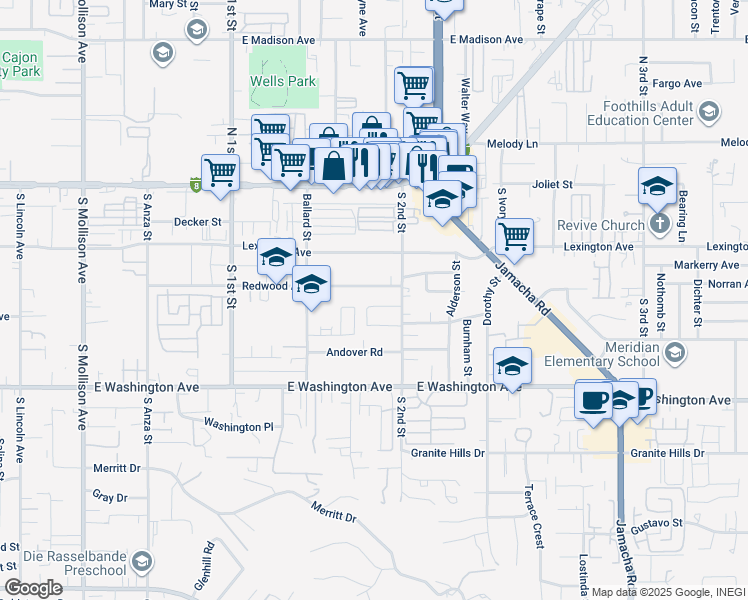 map of restaurants, bars, coffee shops, grocery stores, and more near 1264 Shari Way in El Cajon