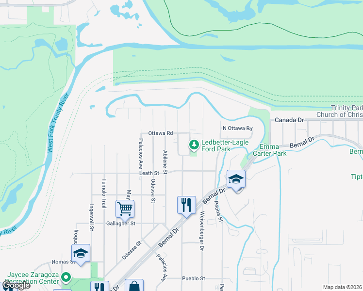 map of restaurants, bars, coffee shops, grocery stores, and more near 4041 Hammerly Drive in Dallas