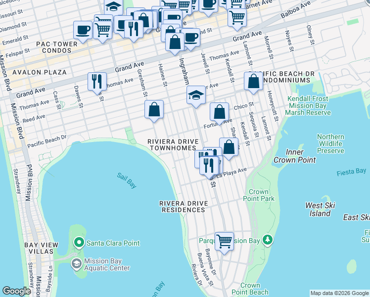 map of restaurants, bars, coffee shops, grocery stores, and more near 3971 Haines Street in San Diego