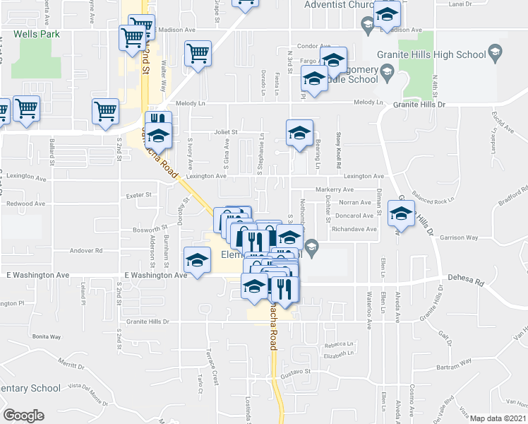 map of restaurants, bars, coffee shops, grocery stores, and more near 466 South 3rd Street in El Cajon