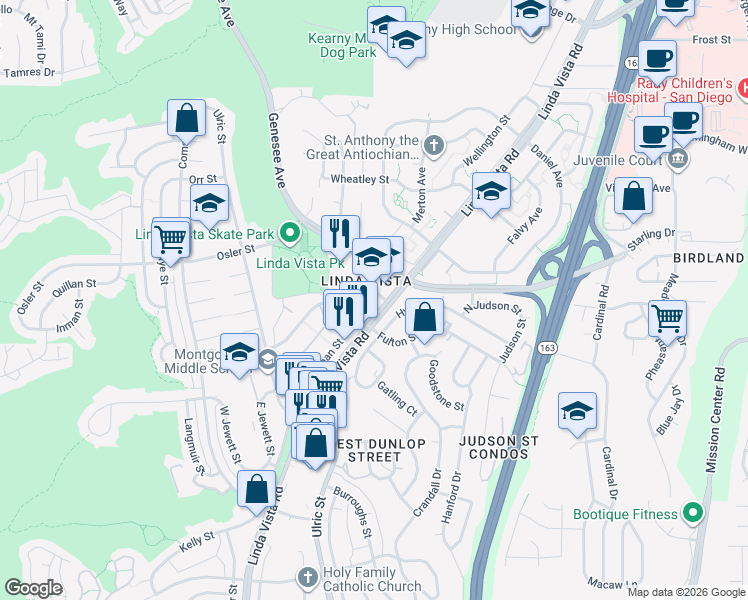 map of restaurants, bars, coffee shops, grocery stores, and more near in San Diego