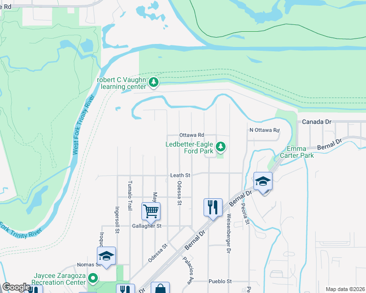 map of restaurants, bars, coffee shops, grocery stores, and more near 4045 Odessa Street in Dallas