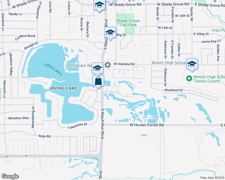 map of restaurants, bars, coffee shops, grocery stores, and more near 925 Turtle Cove in Irving