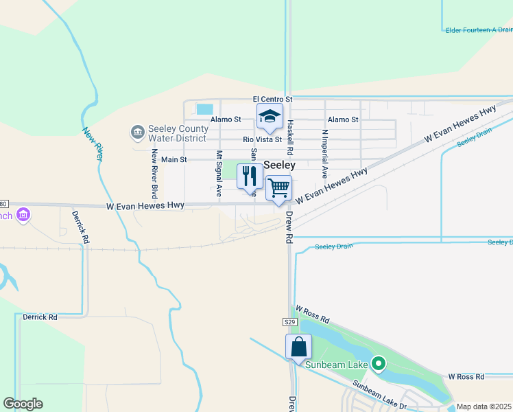 map of restaurants, bars, coffee shops, grocery stores, and more near 1800-1816 W Evan Hewes Hwy in Seeley
