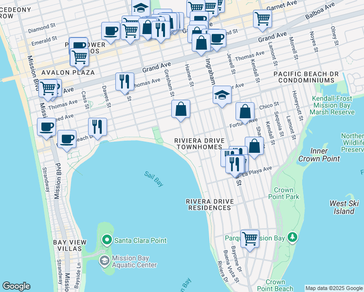 map of restaurants, bars, coffee shops, grocery stores, and more near 3940 Gresham Street in San Diego