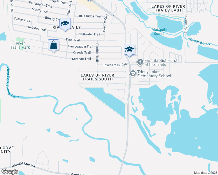 map of restaurants, bars, coffee shops, grocery stores, and more near 9100 River Falls Drive in Fort Worth