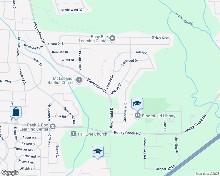 map of restaurants, bars, coffee shops, grocery stores, and more near 4028 Lindsey Drive in Macon