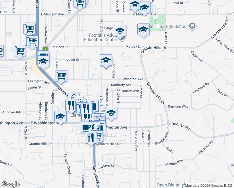 map of restaurants, bars, coffee shops, grocery stores, and more near 450 Dichter Street in El Cajon