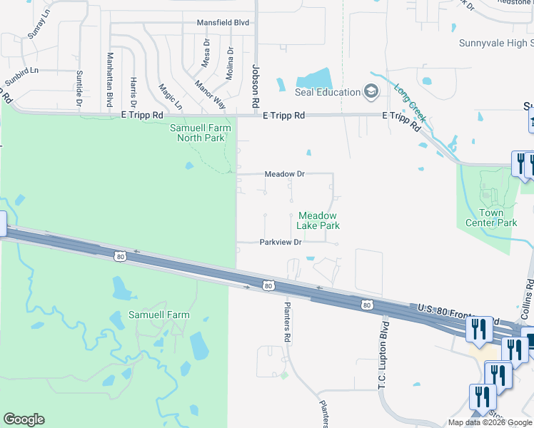 map of restaurants, bars, coffee shops, grocery stores, and more near 2285 Texas Circle in Sunnyvale