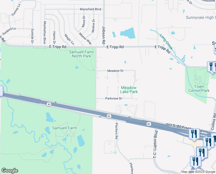 map of restaurants, bars, coffee shops, grocery stores, and more near 7217 Texas Circle in Sunnyvale