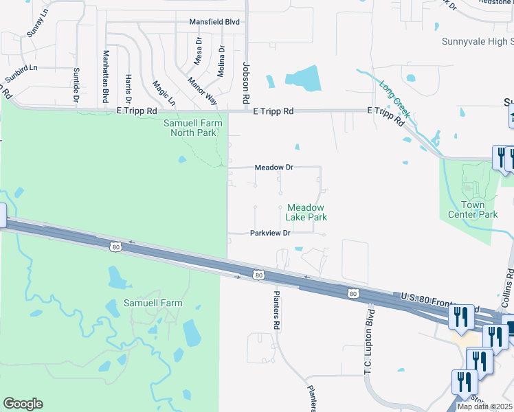 map of restaurants, bars, coffee shops, grocery stores, and more near 7239 Texas Circle in Sunnyvale
