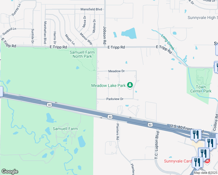 map of restaurants, bars, coffee shops, grocery stores, and more near 7956 Texas Circle in Sunnyvale