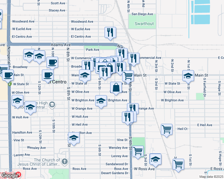 map of restaurants, bars, coffee shops, grocery stores, and more near 230 South 5th Street in El Centro