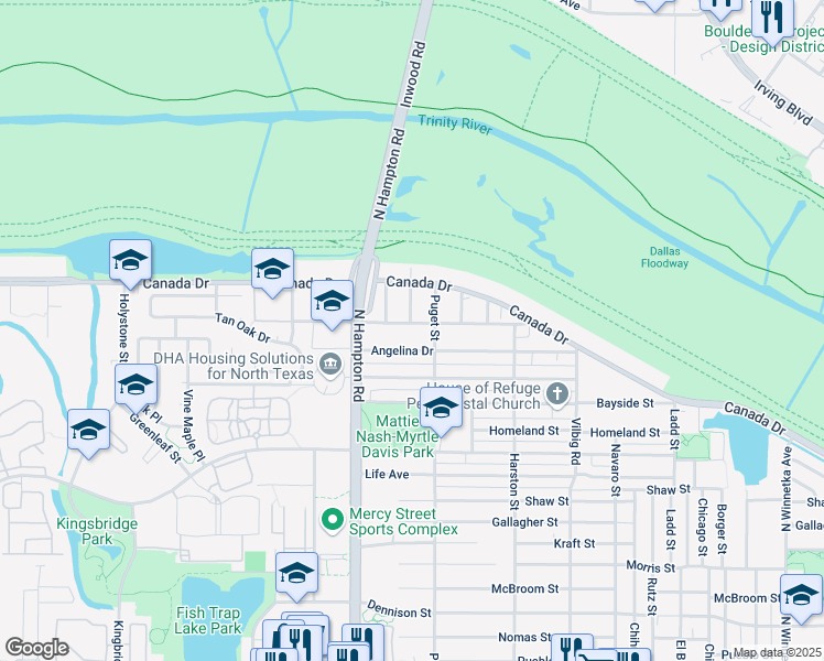 map of restaurants, bars, coffee shops, grocery stores, and more near 4004 Ivanhoe Lane in Dallas
