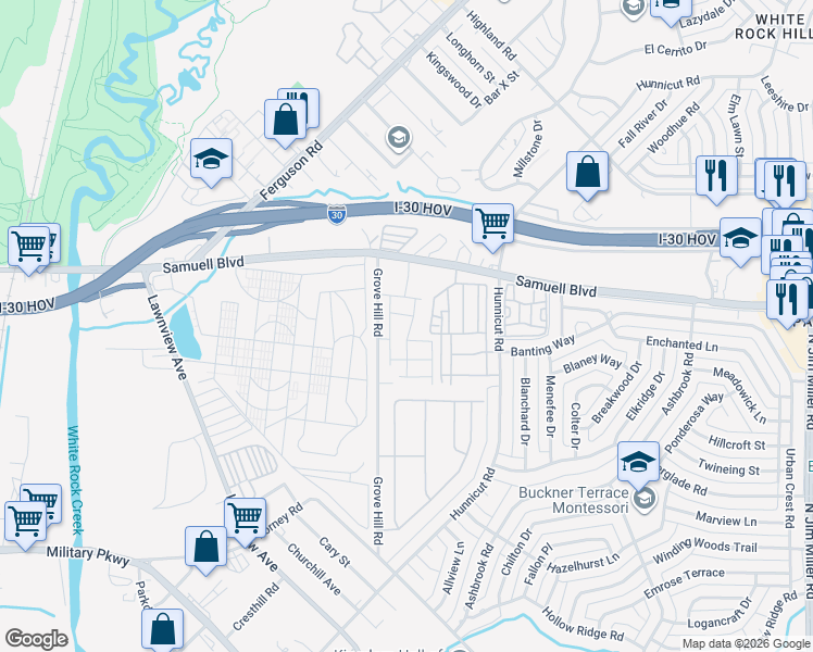 map of restaurants, bars, coffee shops, grocery stores, and more near 4711 Trew Drive in Dallas