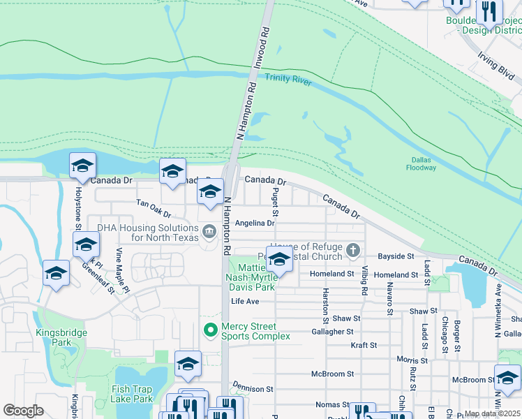 map of restaurants, bars, coffee shops, grocery stores, and more near 4004 Ivanhoe Lane in Dallas