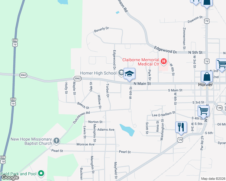 map of restaurants, bars, coffee shops, grocery stores, and more near 1107 North Main Street in Homer