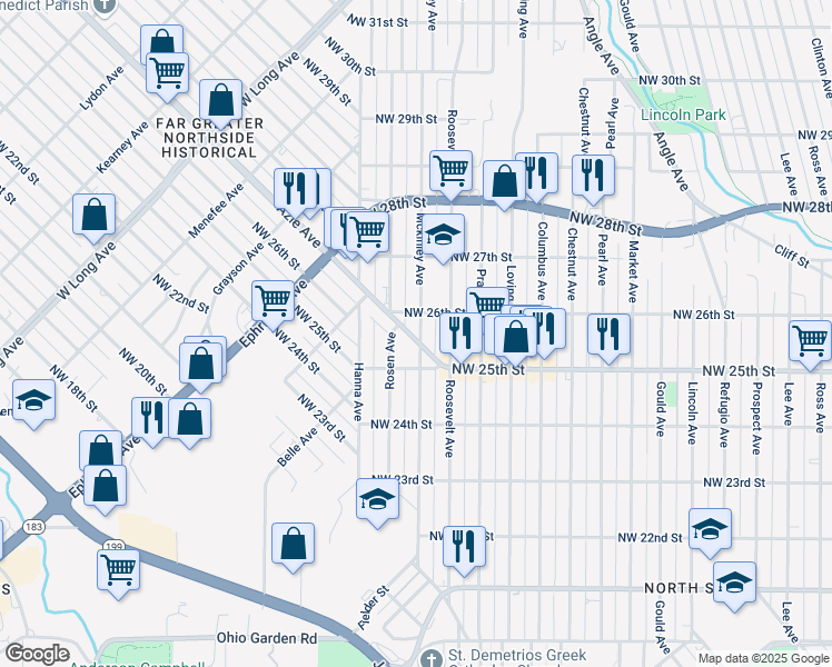 map of restaurants, bars, coffee shops, grocery stores, and more near 2520 Mckinley Avenue in Fort Worth