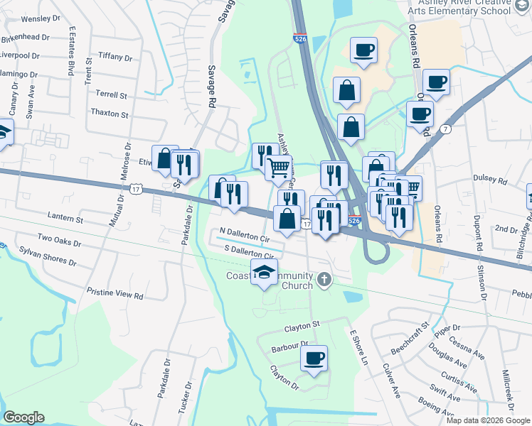 map of restaurants, bars, coffee shops, grocery stores, and more near 2144 Savannah Highway in Charleston