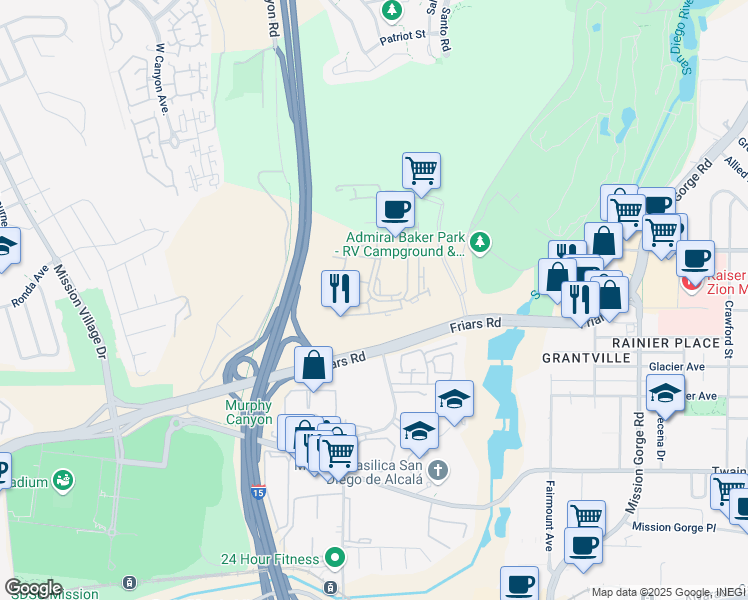 map of restaurants, bars, coffee shops, grocery stores, and more near 6415 Reflection Drive in San Diego