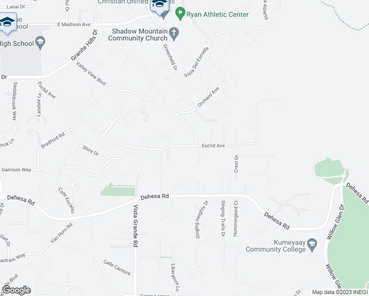 map of restaurants, bars, coffee shops, grocery stores, and more near 2265 Euclid Avenue in El Cajon