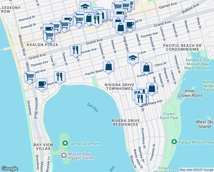 map of restaurants, bars, coffee shops, grocery stores, and more near 3940 Gresham Street in San Diego