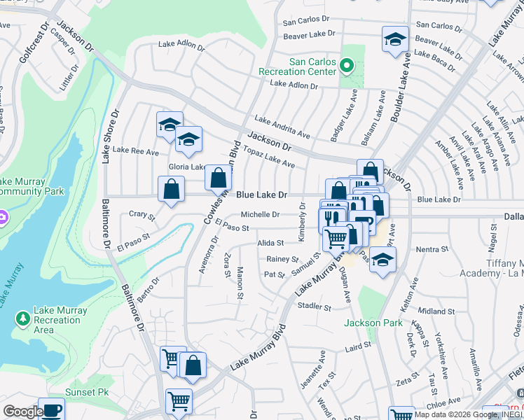 map of restaurants, bars, coffee shops, grocery stores, and more near 7910 Michelle Drive in La Mesa