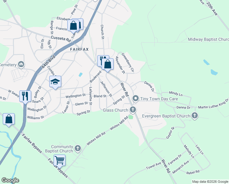 map of restaurants, bars, coffee shops, grocery stores, and more near 120 Patton Hl in Valley