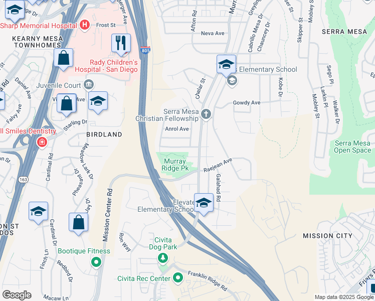 map of restaurants, bars, coffee shops, grocery stores, and more near 8687 Chantilly Avenue in San Diego